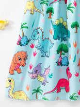 Young Girl Summer Casual Dinosaur Print Cap Sleeve Dress